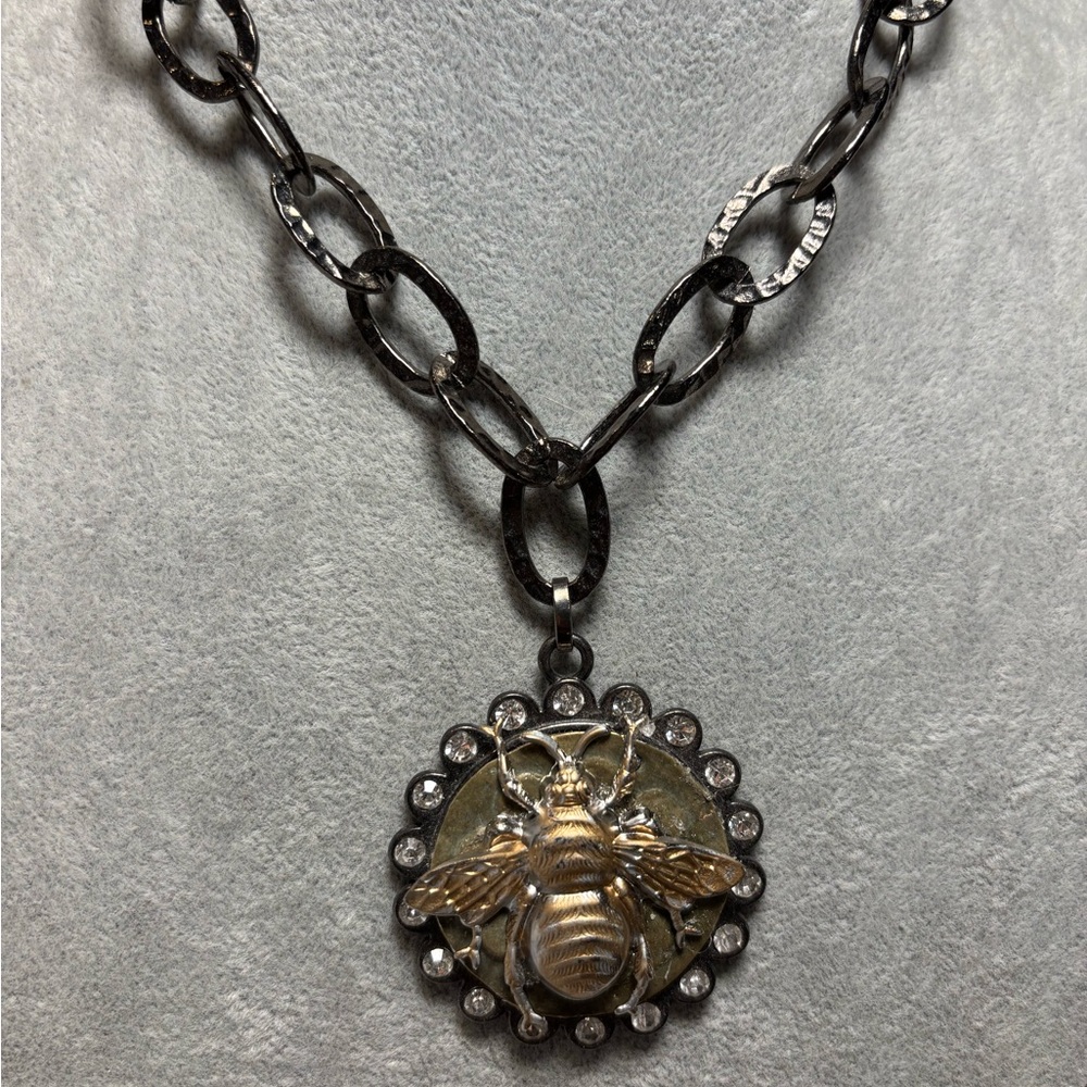 Elegant gunmetal chain and Gold Bee Pendant Necklace!